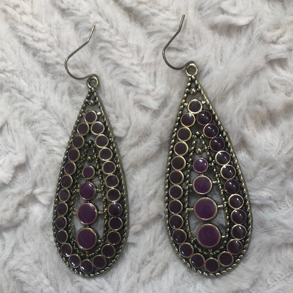 Tear drop shaped earrings nickel free, fuchsia and gold colors - Picture 5 of 12